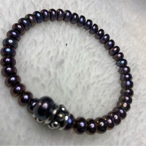 Honora Peacock purple Natural Pearl Coil Cuff Sterling Silver Beads